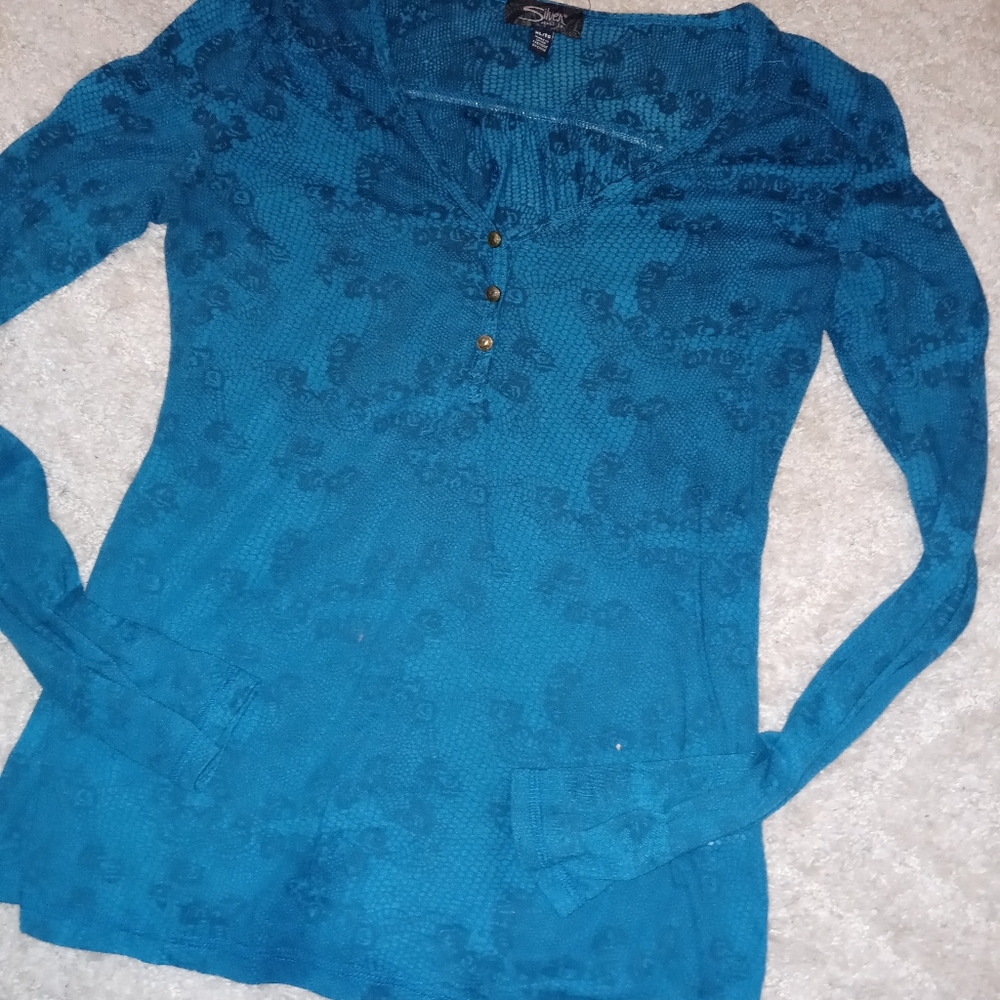 Silver brand dark blueish teal floral printed top